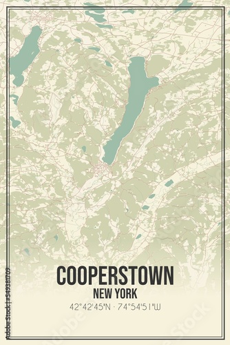 Retro US city map of Cooperstown, New York. Vintage street map. photo