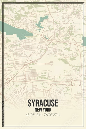 Retro US city map of Syracuse, New York. Vintage street map.