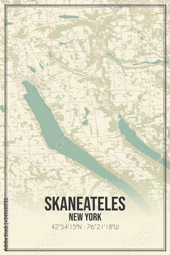 Retro US city map of Skaneateles, New York. Vintage street map. photo