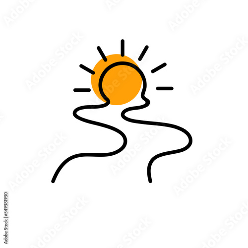 Road and sun logo, line minimal linear icon