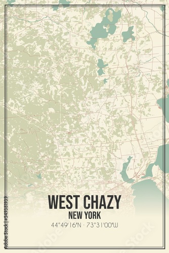 Retro US city map of West Chazy, New York. Vintage street map. photo