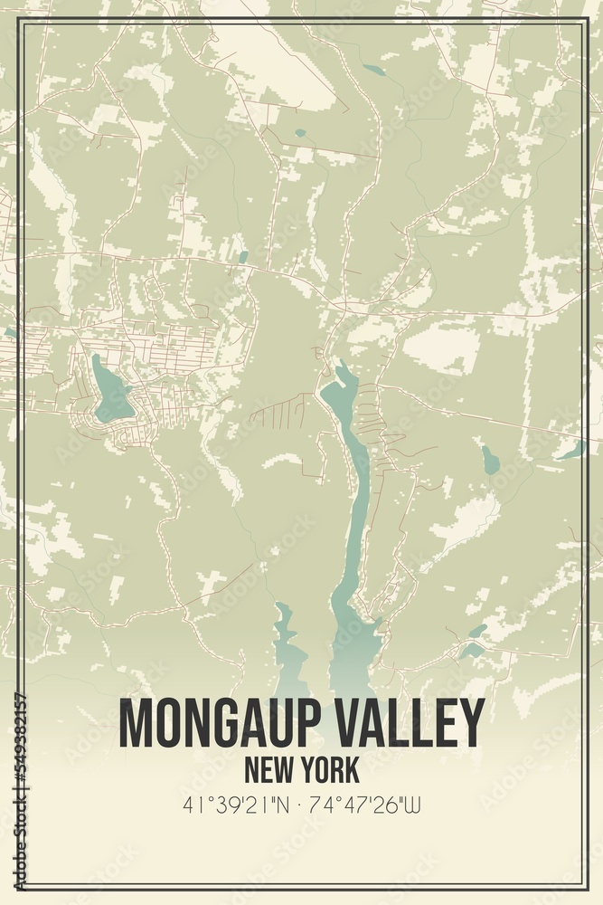 Retro US city map of Mongaup Valley, New York. Vintage street map.
