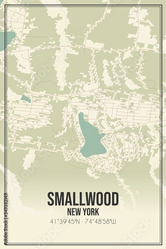 Retro US city map of Smallwood, New York. Vintage street map. photo