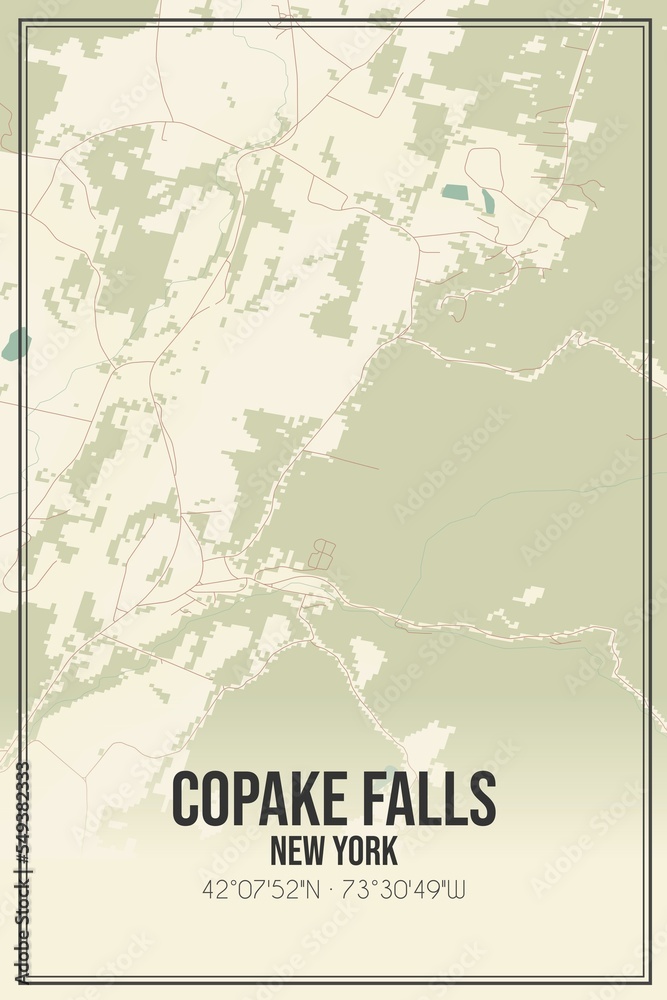 Retro US city map of Copake Falls, New York. Vintage street map.