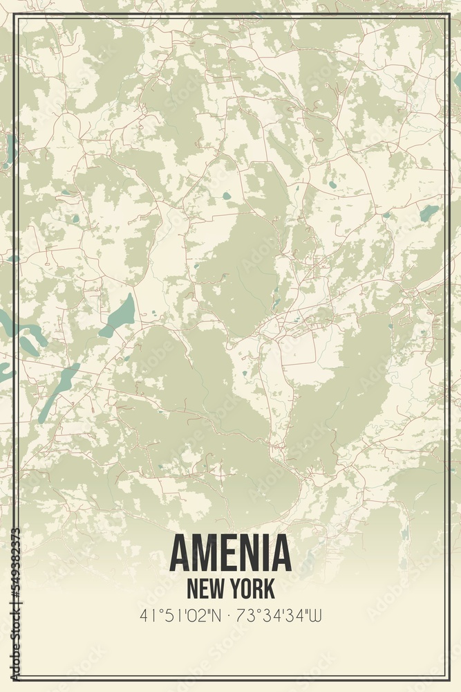 Retro US city map of Amenia, New York. Vintage street map.