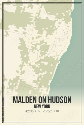 Retro US city map of Malden On Hudson  New York. Vintage street map.