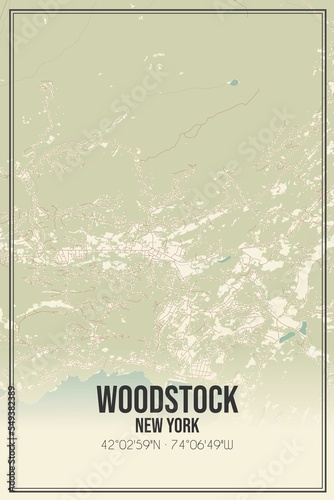 Retro US city map of Woodstock, New York. Vintage street map. photo