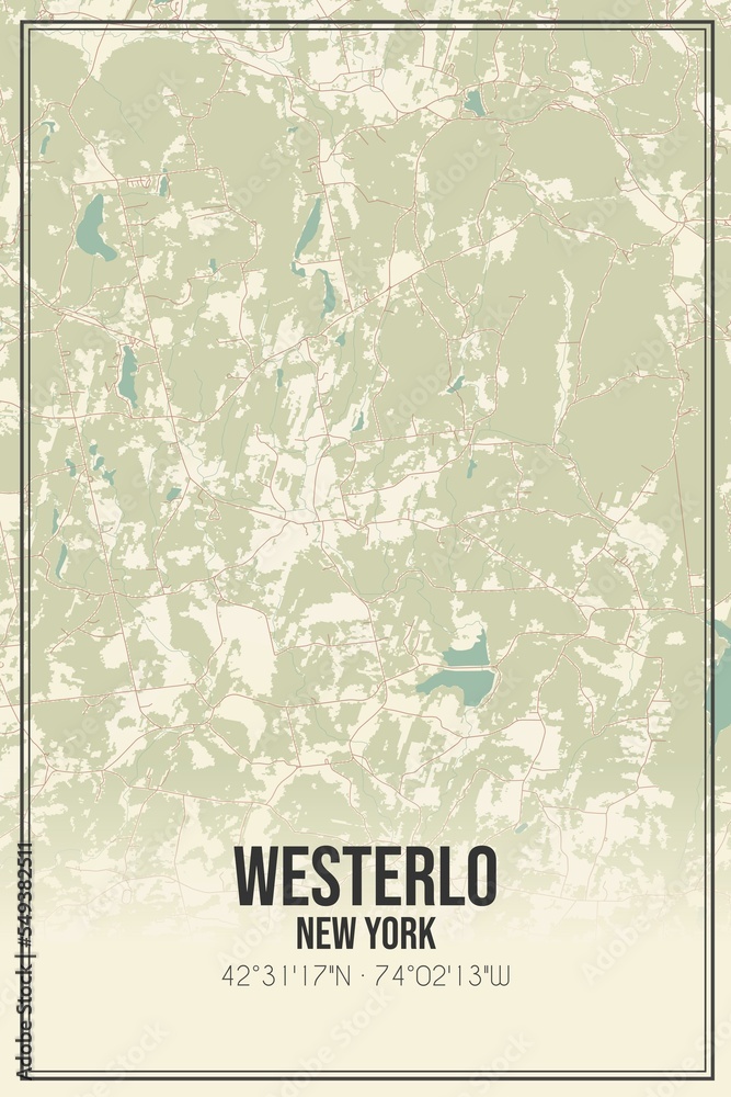 Retro US city map of Westerlo, New York. Vintage street map.