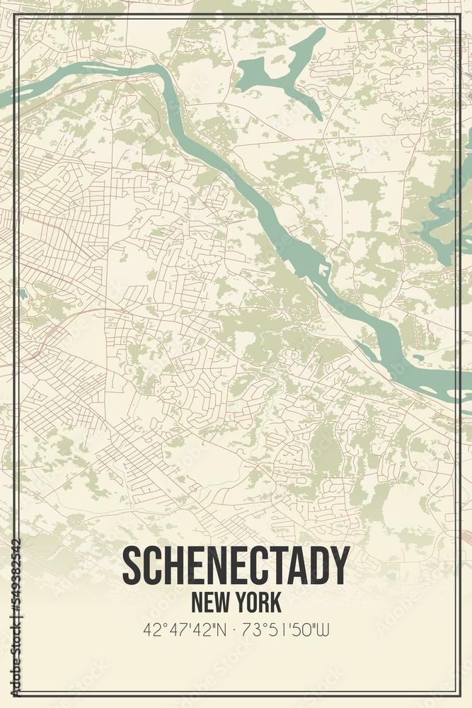Fototapeta premium Retro US city map of Schenectady, New York. Vintage street map.