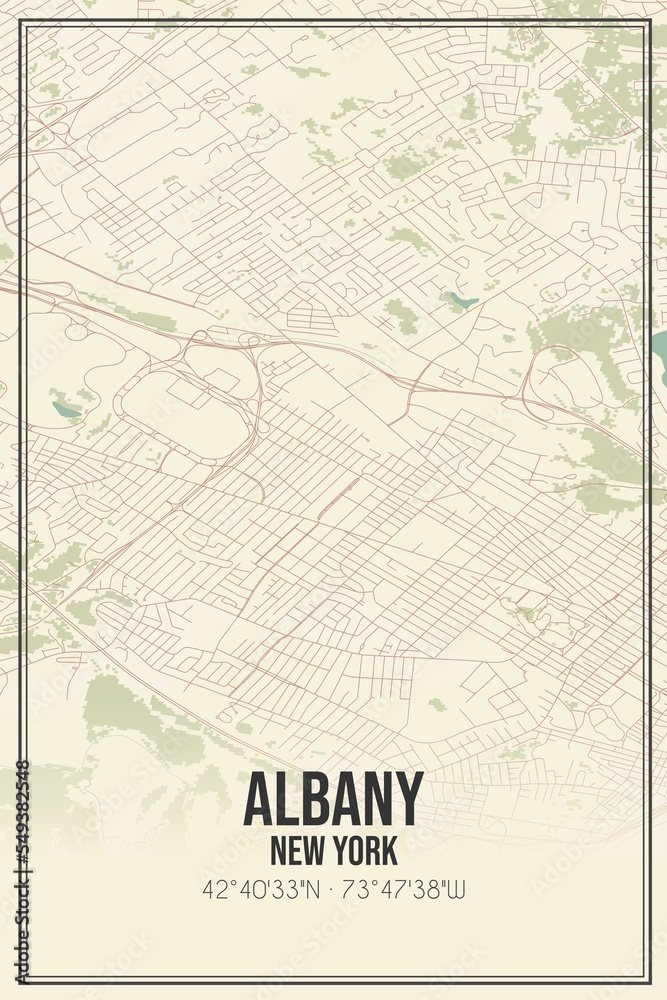 Retro US city map of Albany, New York. Vintage street map.