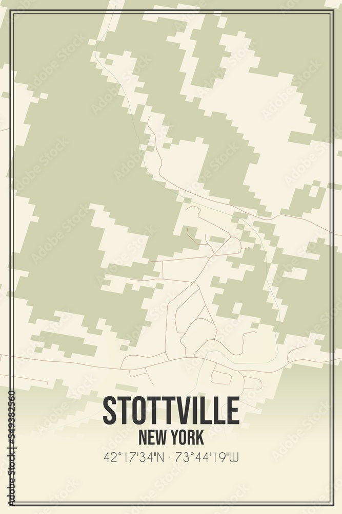 Retro US city map of Stottville, New York. Vintage street map.