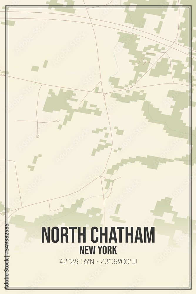 Fototapeta premium Retro US city map of North Chatham, New York. Vintage street map.