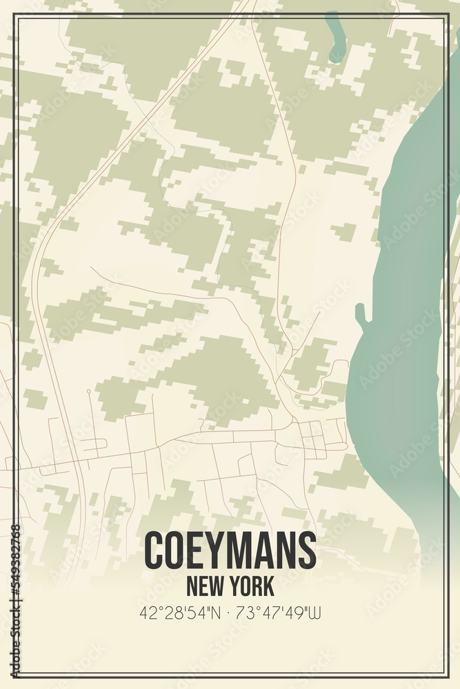 Retro US city map of Coeymans, New York. Vintage street map.