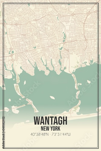 Retro US city map of Wantagh, New York. Vintage street map. photo