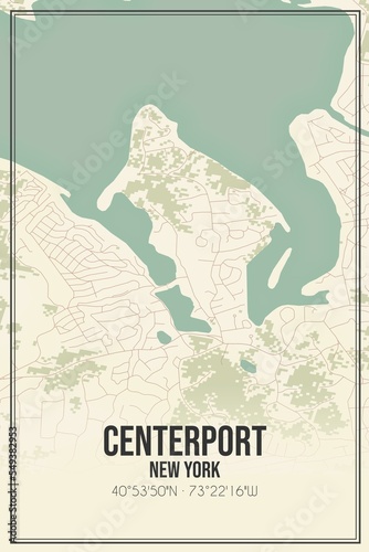 Retro US city map of Centerport, New York. Vintage street map. photo