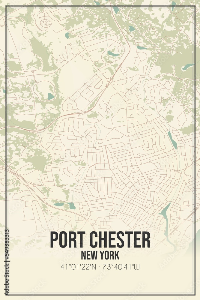 Retro US city map of Port Chester, New York. Vintage street map.