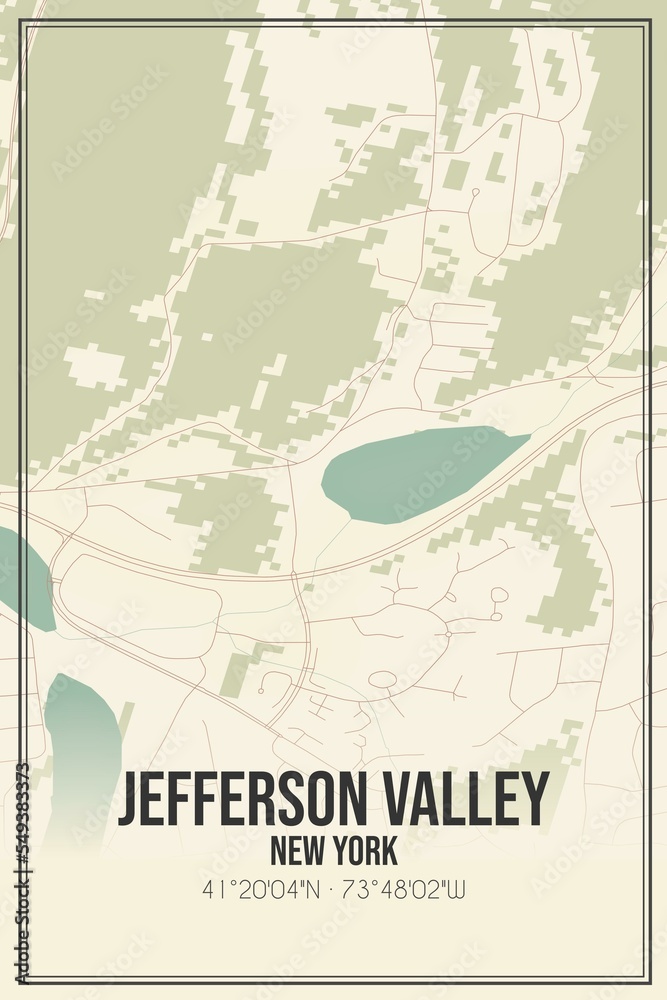 Retro US city map of Jefferson Valley, New York. Vintage street map.