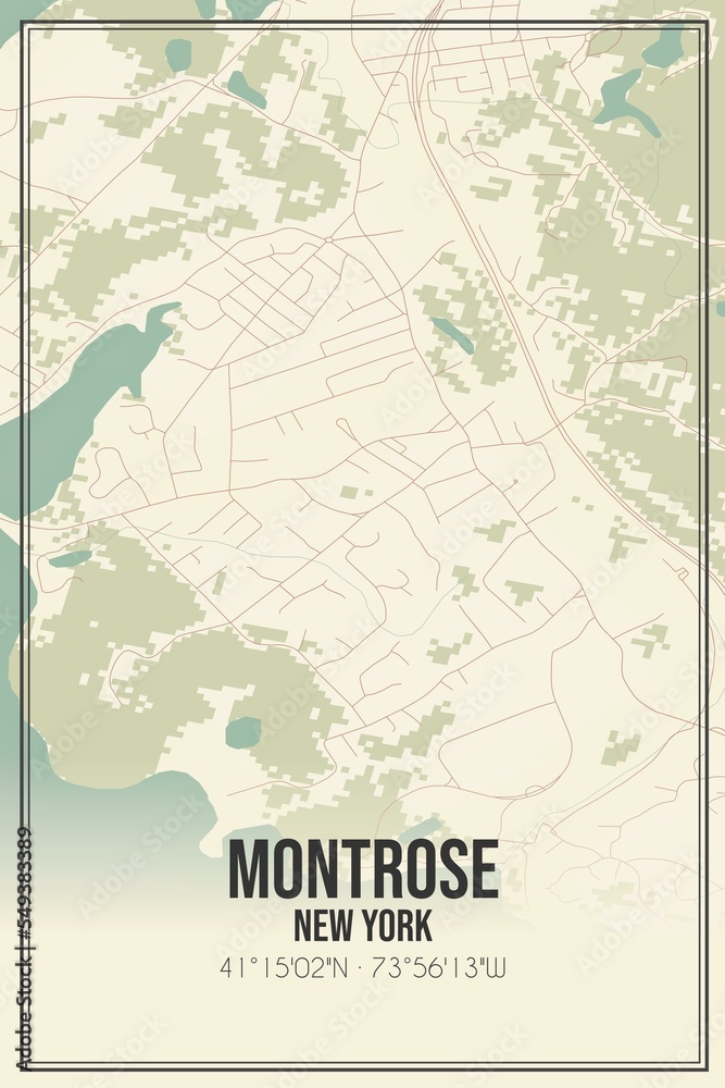 Retro US city map of Montrose, New York. Vintage street map.