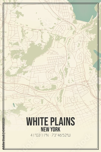 Retro US city map of White Plains, New York. Vintage street map. photo