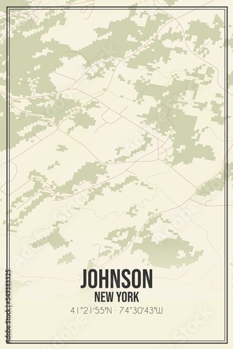 Retro US city map of Johnson  New York. Vintage street map.