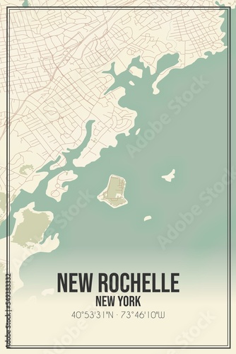 Retro US city map of New Rochelle  New York. Vintage street map.