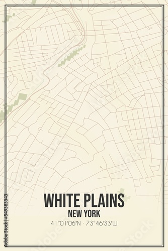 Retro US city map of White Plains, New York. Vintage street map. photo
