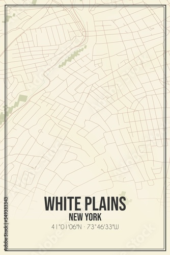 Retro US city map of White Plains, New York. Vintage street map.