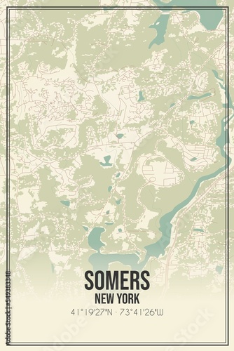 Tableau sur toile Retro US city map of Somers, New York. Vintage street map.