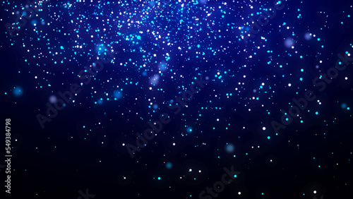 Background of falling magic dust particles. Abstract christmas concept. Energy flow of blue particles. 3D rendering.