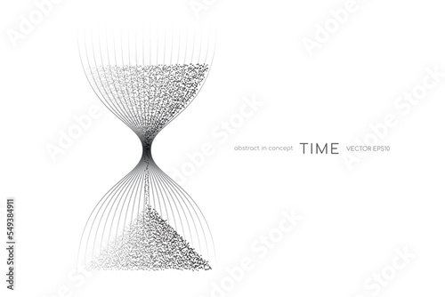 Hourglass from black particles flowing isolated on white background. Vector illustration in concept time, technology, modern