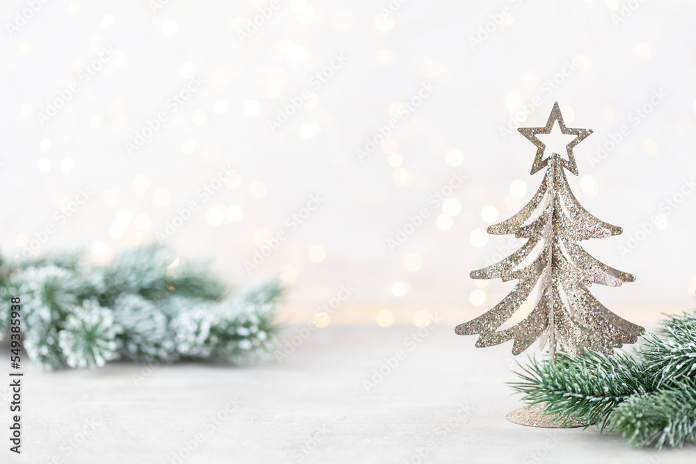 Christmas background with christmas trees, front view with copy space.