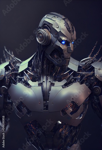 the, 3d illustration of sinister, a robot with a helmet, illustration with automotive design