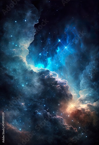 space background with blue nebula, a galaxy in space, illustration with atmosphere sky