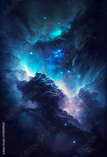 space background with blue nebula, a view of the earth from space, illustration with atmosphere world