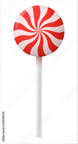 Circle christmas candy cane. Lollipops circle. Traditional realistic xmas candy and red, white stripes. Santa caramel cane on white background. Vector illustration