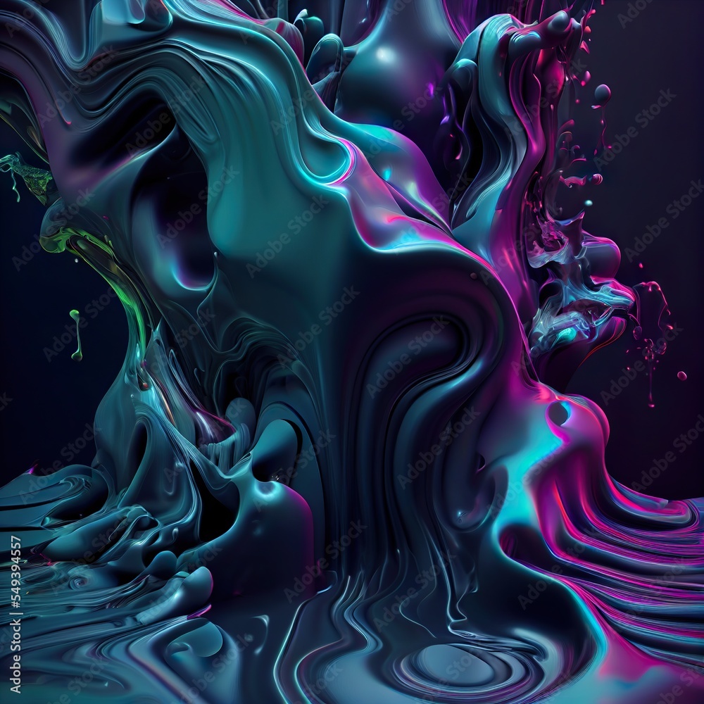 Obraz premium mysterious dark liquid flowing and, a close-up of a blue octopus, illustration with liquid light