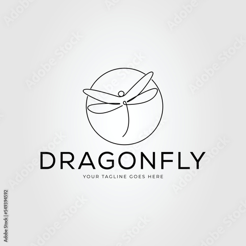 dragonfly line art or flying damselfly insect logo vector illustration design. photo