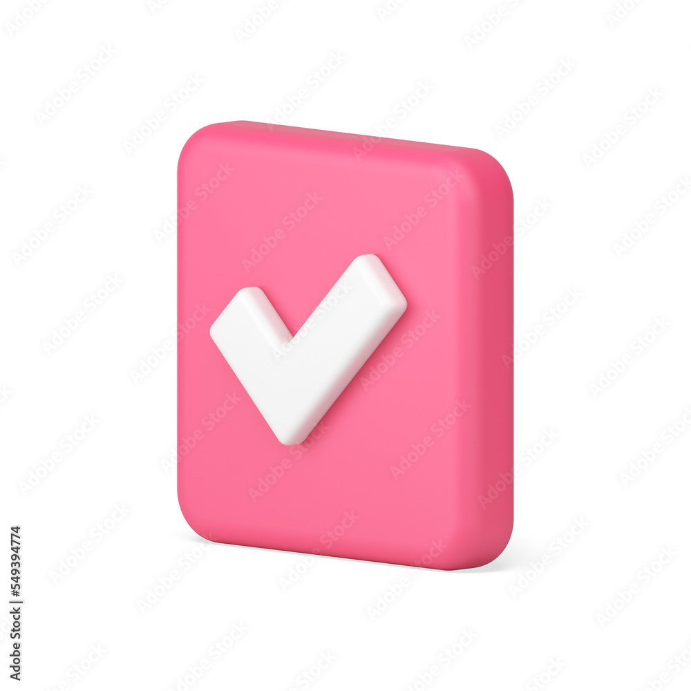 Checkmark square pink 3d icon accepted confirm done control approved Checkmark square pink 3d icon accepted confirm done control approved