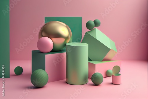 minimal abstract background for branding, a group of colorful objects, illustration with material property