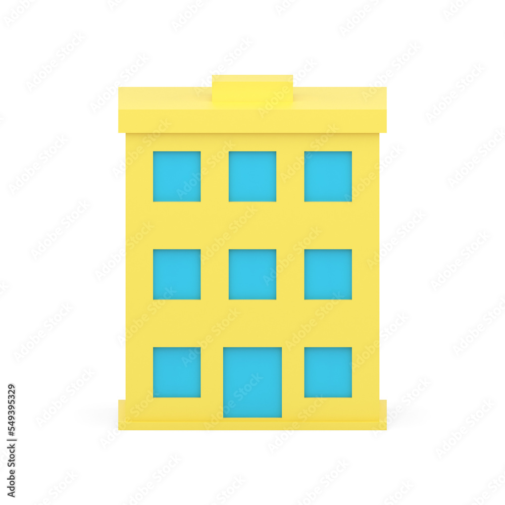 Three storey apartment office building city street architecture infrastructure 3d icon