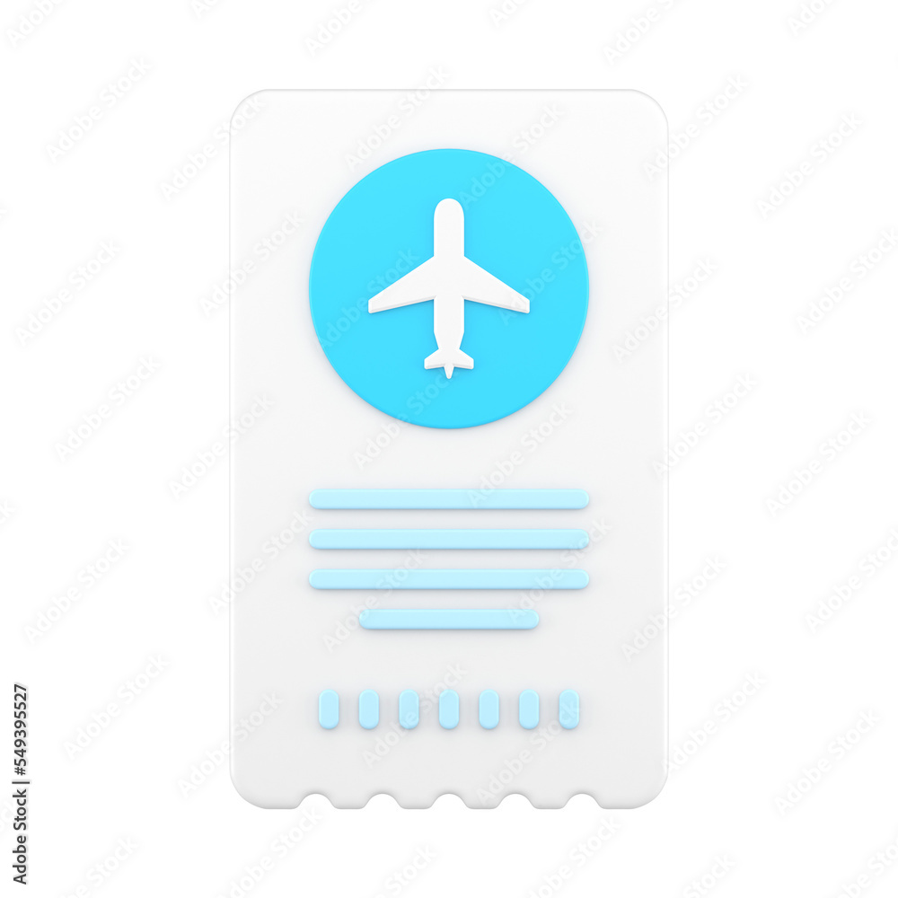 Plane ticket paper flight travel coupon for access entrance aircraft transportation 3d icon Plane ticket paper flight travel coupon for access entrance aircraft transportation 3d icon