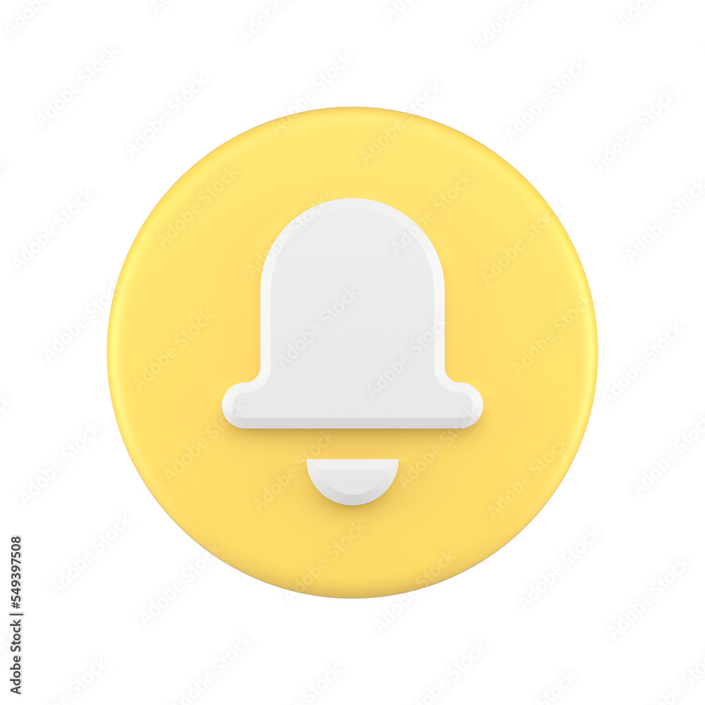 Bell ring cyberspace sound reminder circle yellow badge alert notification 3d icon Bell ring cyberspace sound reminder circle yellow badge alert notification 3d icon