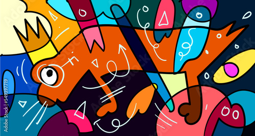 Vector colorful abstract doodle hand drawn monster and animal illustration for digital banner design 2023
