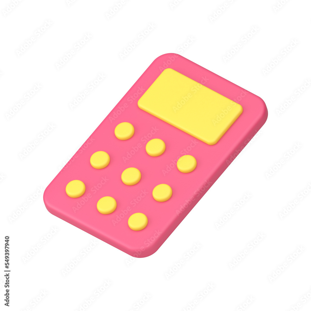 Simple pink calculator with yellow display 3d icon  illustration