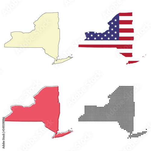 Set of New york map shape, united states america. Flat concept icon symbol vector illustration