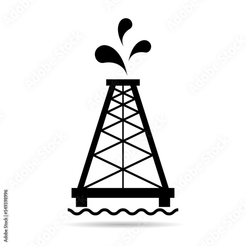 Oil rig flat graphic shadow icon, fuel platform industry tower gas sign, vector illustration