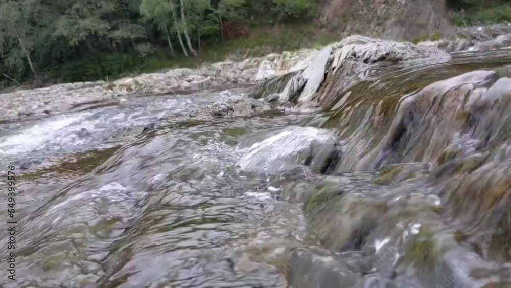 Stormy river flowing on stony background outdoors. Fast river cascade. Prut River near Hoverla, Ivano-Frankivsk Oblast Stormy river flowing on stony background outdoors. Fast river cascade. Prut River near Hoverla, Ivano-Frankivsk Oblast