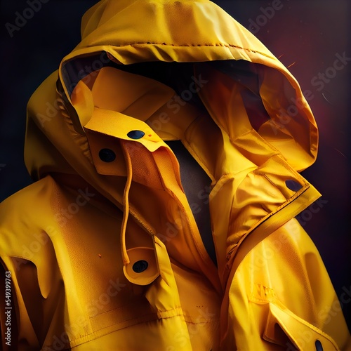 close up of a yellow, a yellow jacket with a white collar, illustration with outerwear workwear