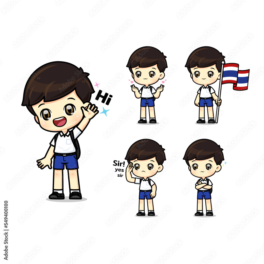Set of cute boy student character Set of cute boy student character