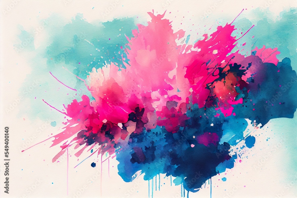 bright and vivid watercolor pink, a close-up of a red and blue paint on a white background, illustration with colorfulness art